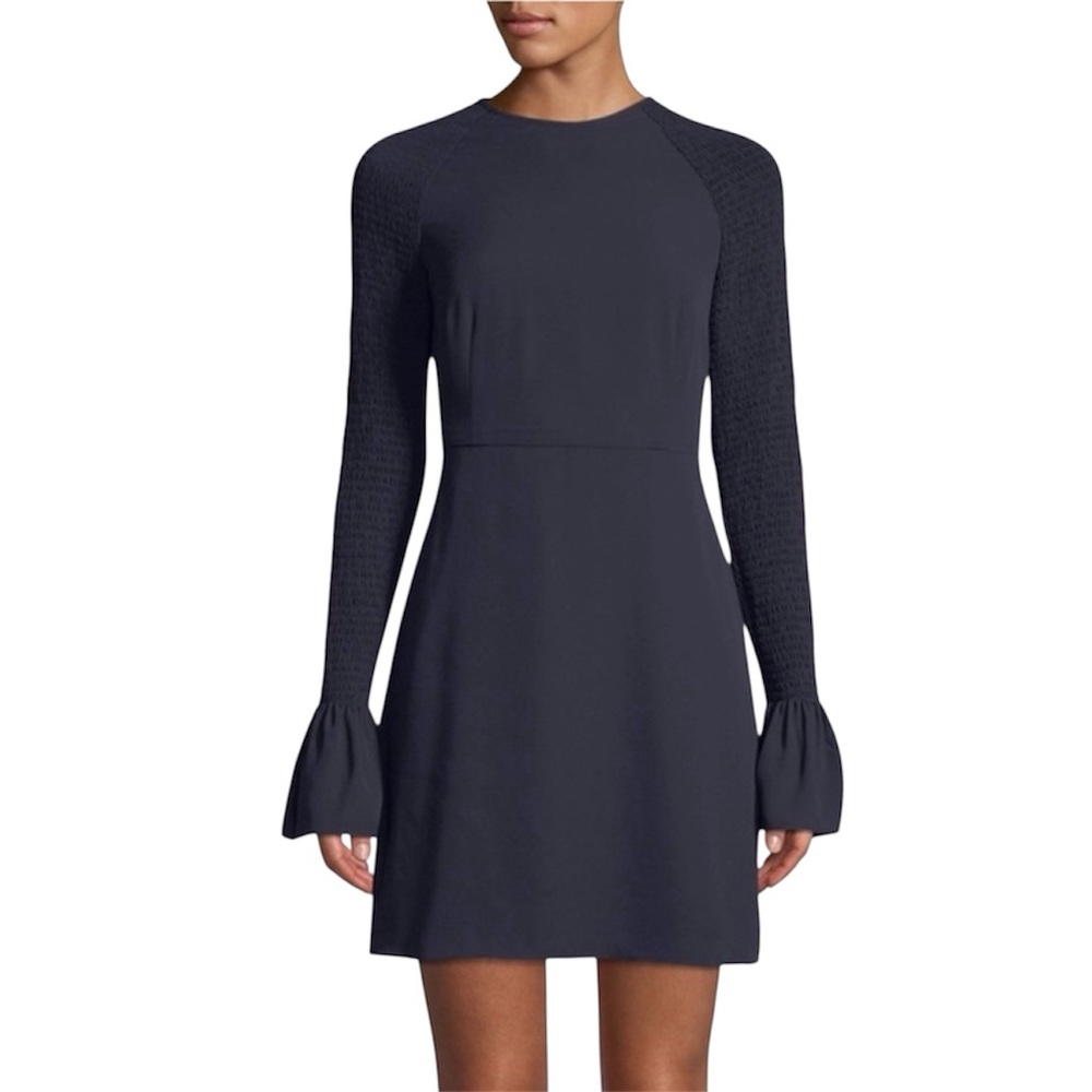 NWT LIKELY Navy Victoria Smocked Sleeve Mini Dress - Sz 10